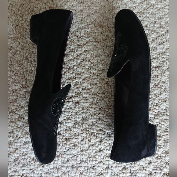 Stuart Weitzman sparkling Fleur De Lis Black Loafers size 8.5 Narrow - Picture 5 of 12